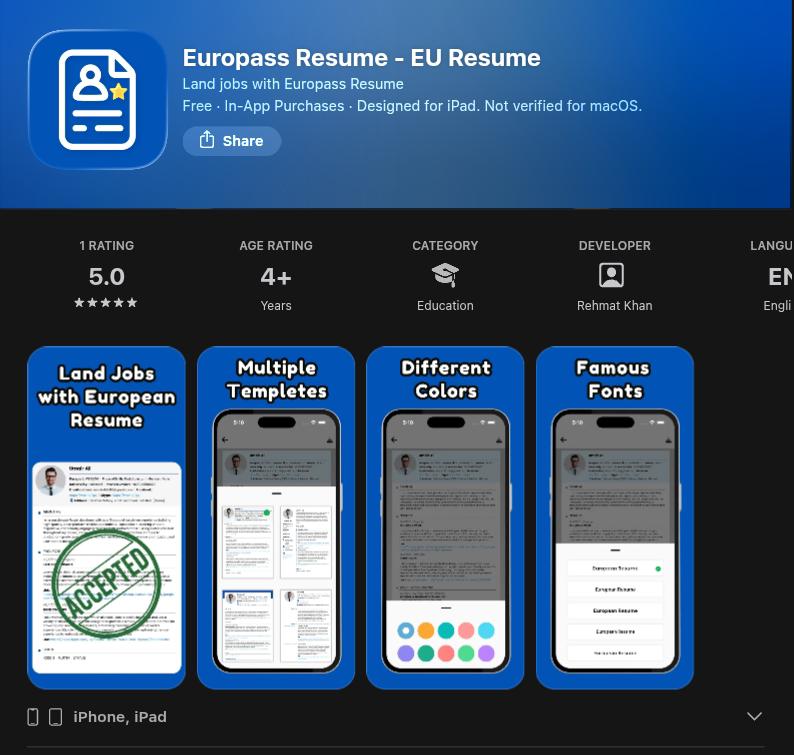 Europass Resume App screenshot