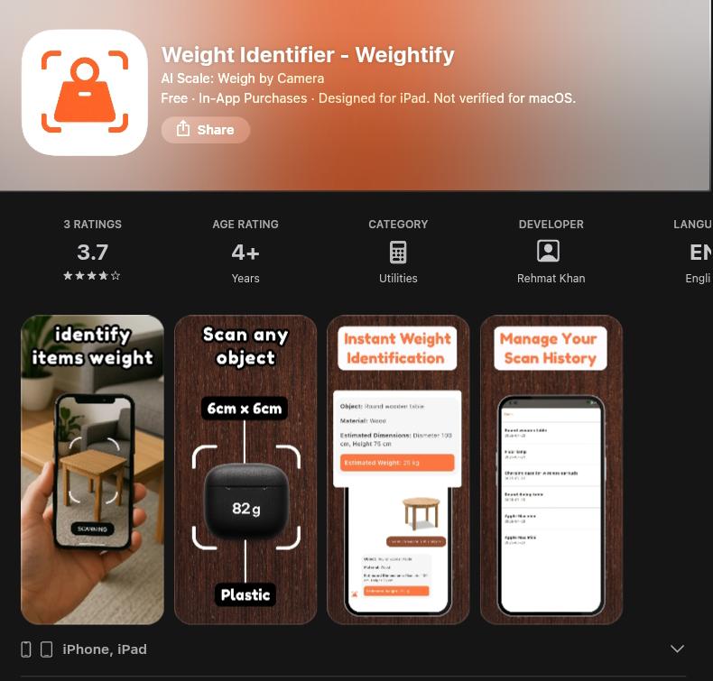 Weight Identifier app screenshot